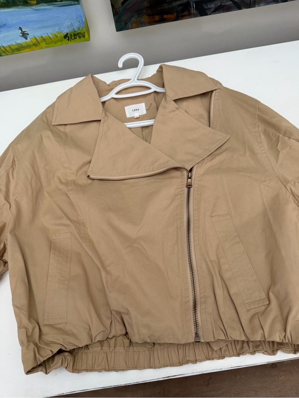 Lena Tan Cropped Bomber Jacket